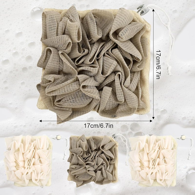 PKRFCJ 3 Pcs Soap Bar Loofah, 2 in 1 Bar Soap Loofah Pouch Can Hold Soap Effective Exfoliation for Bathing (Beige*2 + Khaki*1) - Image 2
